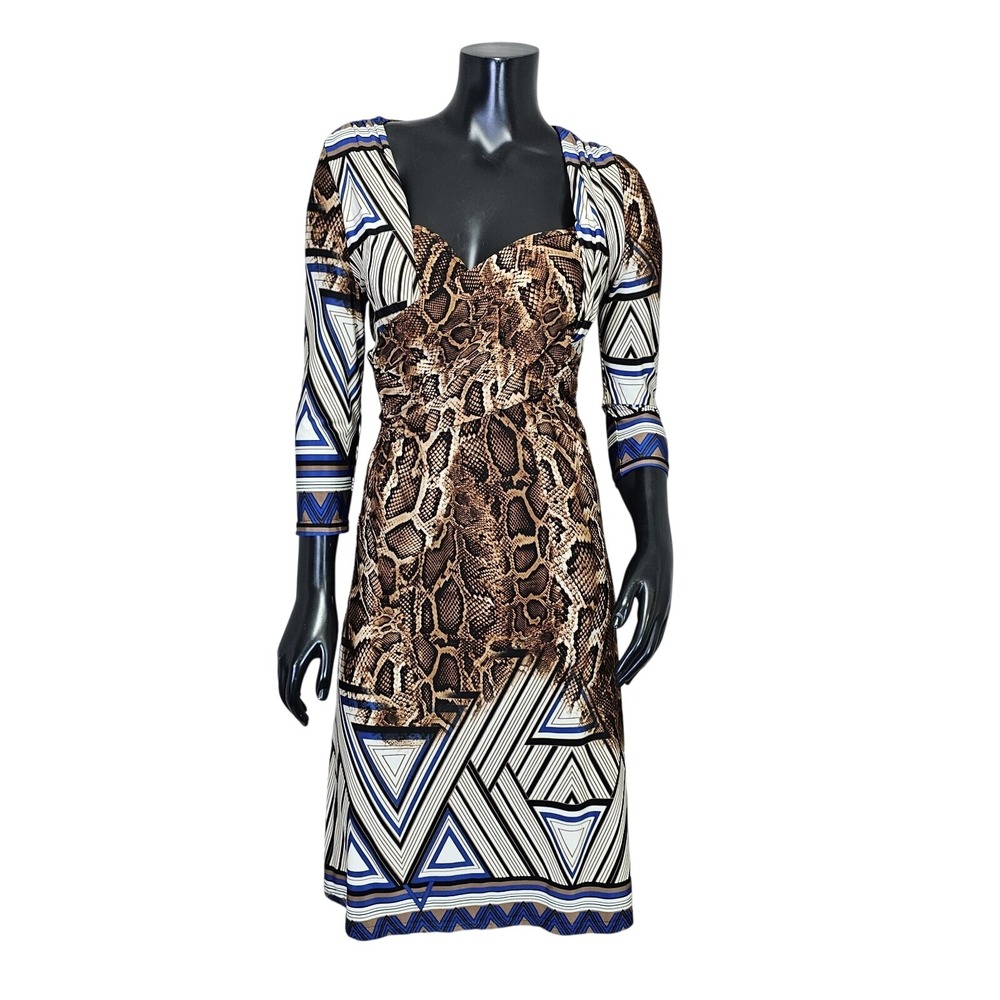 Joseph Ribkoff‎ Snakeskin Geo Print Dress Sweetheart Neck 3/4 Sleeve 6 Mobwives